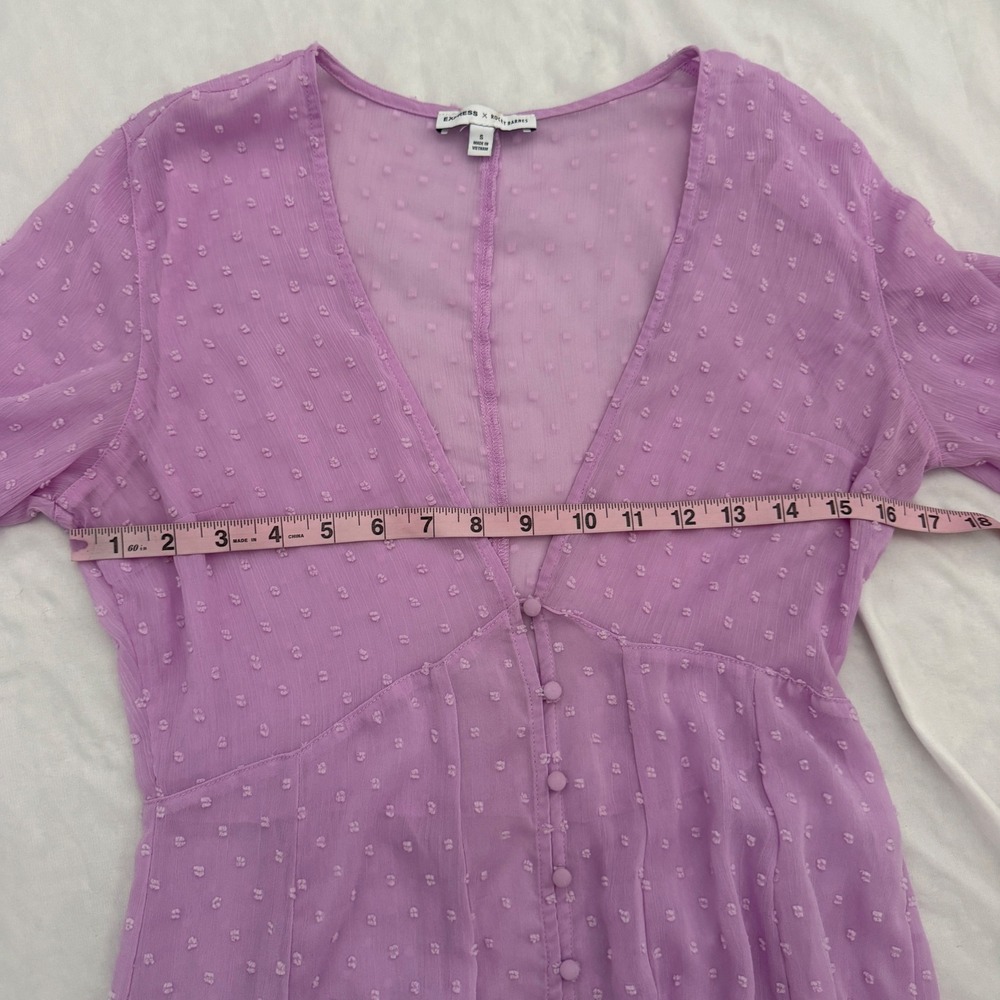 Express x Rocky Barnes Lilac Dot Sheer Maxi Dress Small Fairycore Ethereal Boho - Picture 4 of 7